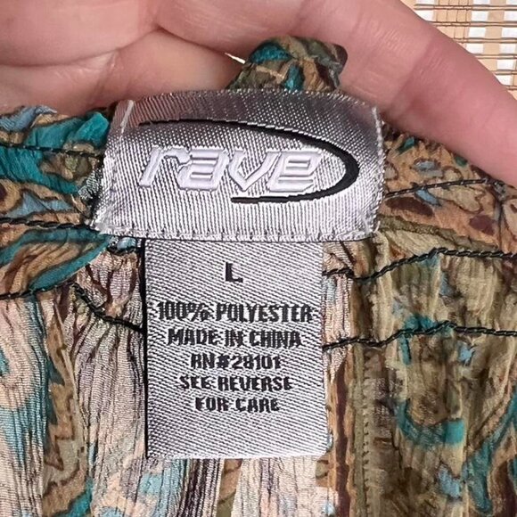 Vintage Y2K Rave boho turquoise and tan paisley print long sleeve blouse - Picture 6 of 6